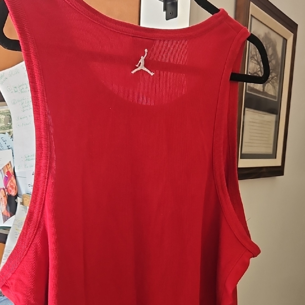 Jordan Red Sleeveless Athletic Tank Top with White Jumpman - Picture 3 of 3